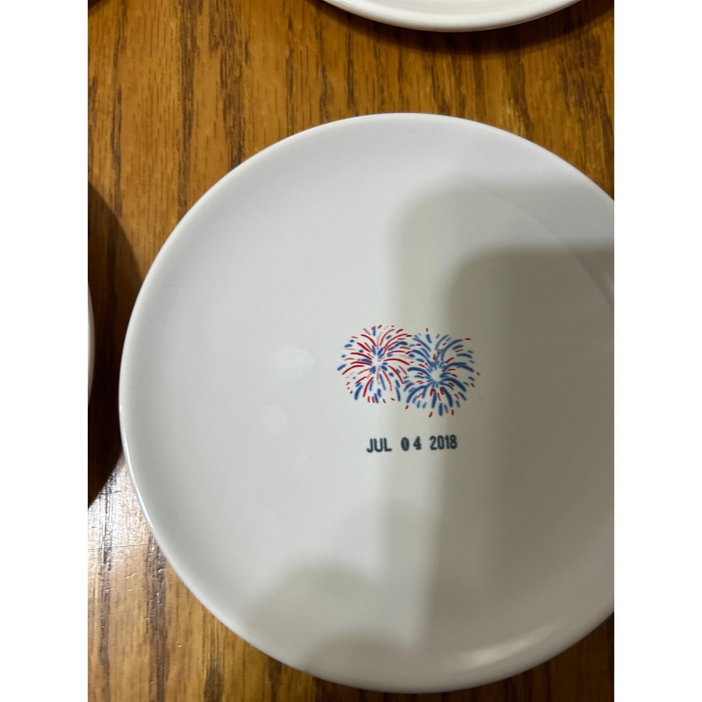 Rae Dunn July 4 2018 Appetizer Plates Set of 4 Patriotic Flag Stars Fireworks - Picture 3 of 9